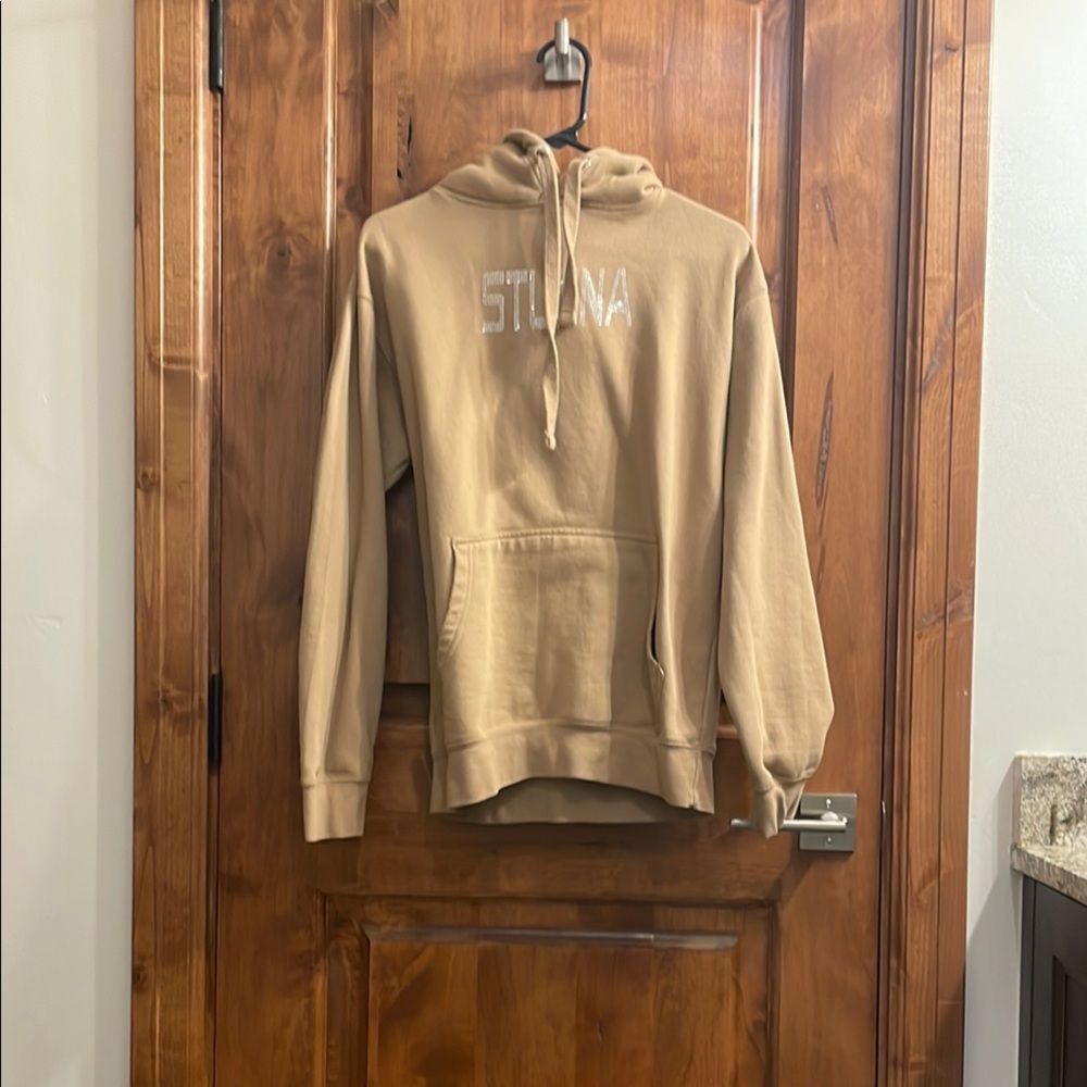 Tan Hoodie with White Text